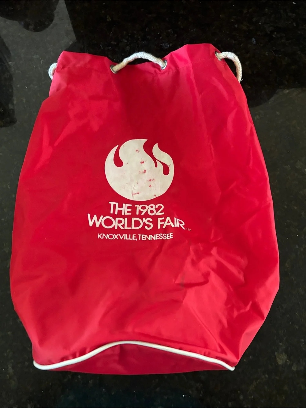 Vintage 1982 World's Fair Red Drawstring Bag